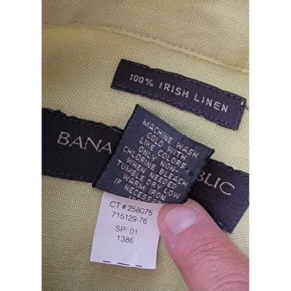 Vtg Y2K 2001 Banana Republic Mens Large Irish Linen Collared Button Shirt Green - Picture 7 of 7